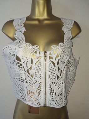 White Lace Zip-Front Women's Crop Top